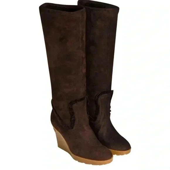 Gucci chocolate Brown 8 1/2 Shearling Wedge Boots - Picture 1 of 9